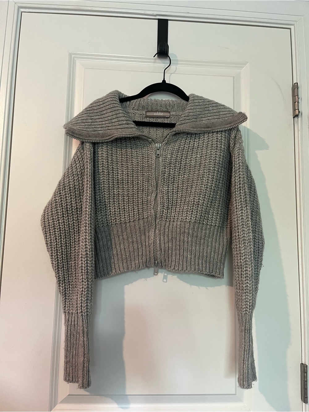 Addie Cropped Zip-Front Knit Sweater Jacket - Gray